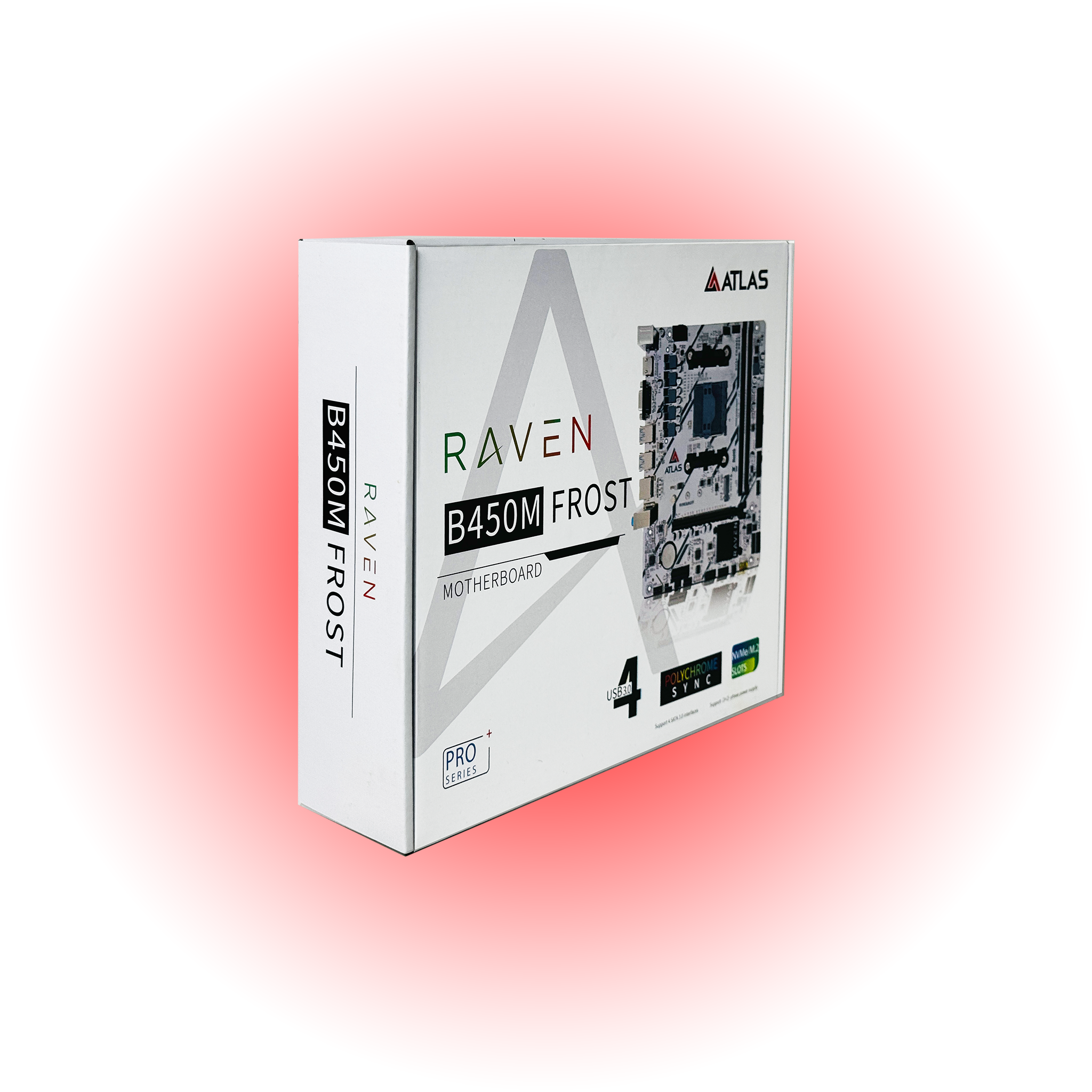 ATLAS RAVEN B450M Frost - Micro-ATX AM4 Motherboard with Ryzen 1000-5600 Support ATLAS RAVEN B450M Frost - Micro-ATX AM4 Motherboard with Ryzen 1000-5600 Support